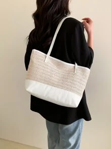 Minimalist Straw Bag - Beige - View 2