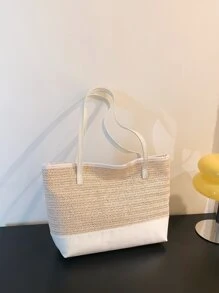 Minimalist Straw Bag - Beige - View 8