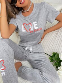 愛心和標語圖案前繫帶休閒服套裝