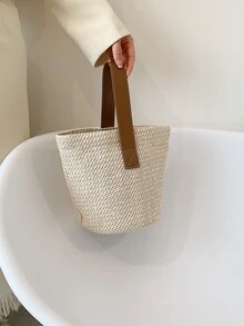 Bolsa de mimbre minimalista - Beis - Ver 2