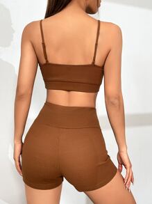 SHEIN EZwear Letter Patched Detail Cami Top & Biker Shorts