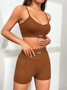 SHEIN EZwear Letter Patched Detail Cami Top & Biker Shorts