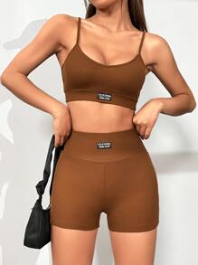 SHEIN EZwear Letter Patched Detail Cami Top & Biker Shorts