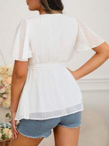 SHEIN Maternity Surplice Neck Belted Blouse - White - View 2