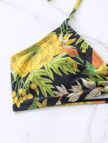 熱帶印花領頸夏季沙灘比基尼套裝，附沙灘裙 - 彩色 - 查看 4