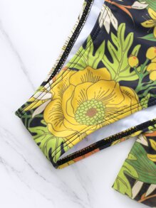 熱帶印花領頸夏季沙灘比基尼套裝，附沙灘裙 - 彩色 - 查看 5