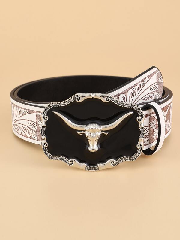 Bull Head Buckle Vintage Western Style Casual Belt Summer, School Fall, Autumn, Halloween