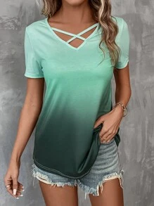 SHEIN LUNE 漸層前交叉T恤 - 薄荷綠 - 查看 6