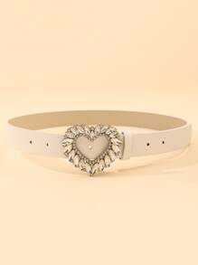 Thắt lưng khóa trái tim rhinestone - Màu be - Xem 1