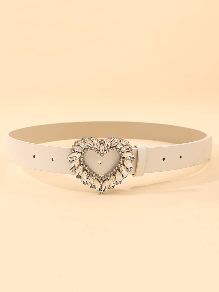 Thắt lưng khóa trái tim rhinestone - Màu be - Xem 1