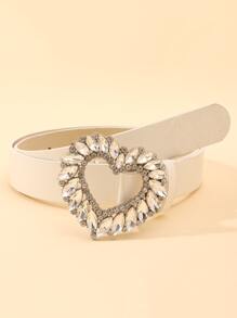 Thắt lưng khóa trái tim rhinestone - Màu be - Xem 2
