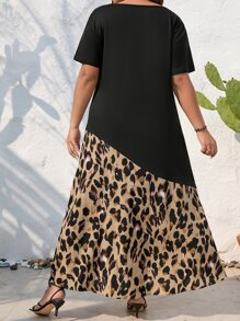 SHEIN LUNE Plus Leopard Print Scoop Neck Dress - Multicolor - View 2