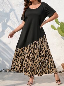 SHEIN LUNE Plus Leopard Print Scoop Neck Dress - Multicolor - View 4
