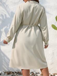 SHEIN LUNE Vestido unicolor cruzado con nudo lateral - Caqui - Ver 3