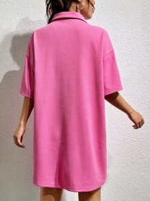 SHEIN EZwear Solid Drop Shoulder Tee Dress - Pink - View 2