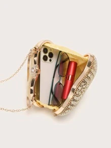 Mini Rhinestone Fringe Decor Thiết kế trái tim Túi mới lạ, Ví cô dâu hoàn hảo cho các sự kiện đám cưới, vũ hội & tiệc tùng - Vàng - Xem 8