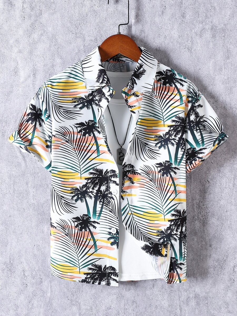 SHEIN Boys Tropical Print Shirt Without Tee - White - View 1