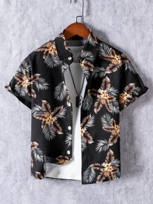 Boys Tropical Print Shirt Without Tee - Black - View 1