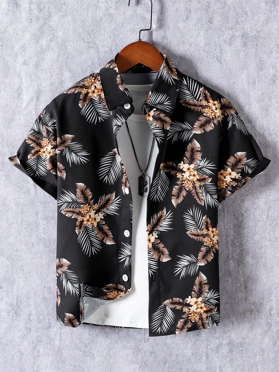 Boys Tropical Print Shirt Without Tee - Black - View 1