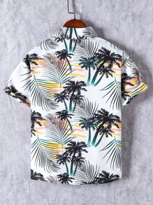 SHEIN Boys Tropical Print Shirt Without Tee - White - View 2