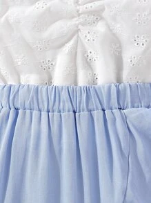 SHEIN Chicas de manga con volante fruncido Top schiffy & bajo con fruncido Falda - Azul y blanco - Ver 6