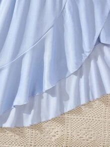 SHEIN Chicas de manga con volante fruncido Top schiffy & bajo con fruncido Falda - Azul y blanco - Ver 7