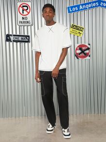 Manfinity VCAY Men Cotton Top-stitching Flap Pocket Side Cargo Trousers - Black - View 7