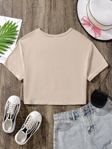 SHEIN Chicas adolescentes Camiseta crop con estampado de árbol de coco y letra