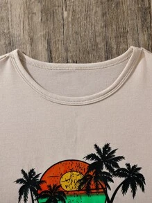 SHEIN Chicas adolescentes Camiseta crop con estampado de árbol de coco y letra