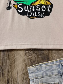 SHEIN Chicas adolescentes Camiseta crop con estampado de árbol de coco y letra