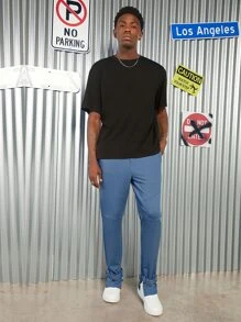 Manfinity ModaGents Hombres Pantalones deportivos unicolor con bolsillo oblicuo