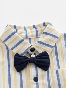 Đứa bé trai Sọc Nơ mặt trước Áo sơ mi Romper - Nhiều màu - Xem 3