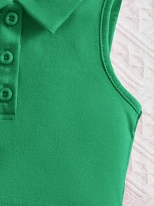 SHEIN 嬰兒素色POLO領背心上衣 - 綠色 - 查看 3
