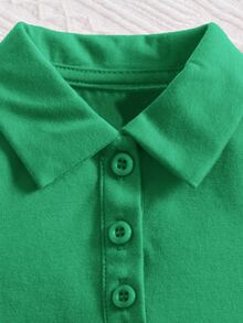 SHEIN 嬰兒素色POLO領背心上衣 - 綠色 - 查看 4