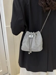 Long lanh lấp lánh quyến rũ, sequin, sang trọng, sáng bóng Trang trí bằng kim cương nhỏ sáng bóng Túi chuỗi thiết kế dây rút, Ví cô dâu hoàn hảo cho đám cưới, Túi buổi tối & sự kiện tiệc tùng, Túi ăn tối cho cô gái dự tiệc, phụ nữ - Bạc - Xem 2