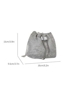 Long lanh lấp lánh quyến rũ, sequin, sang trọng, sáng bóng Trang trí bằng kim cương nhỏ sáng bóng Túi chuỗi thiết kế dây rút, Ví cô dâu hoàn hảo cho đám cưới, Túi buổi tối & sự kiện tiệc tùng, Túi ăn tối cho cô gái dự tiệc, phụ nữ - Bạc - Xem 4