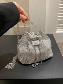 Long lanh lấp lánh quyến rũ, sequin, sang trọng, sáng bóng Trang trí bằng kim cương nhỏ sáng bóng Túi chuỗi thiết kế dây rút, Ví cô dâu hoàn hảo cho đám cưới, Túi buổi tối & sự kiện tiệc tùng, Túi ăn tối cho cô gái dự tiệc, phụ nữ - Bạc - Xem 5