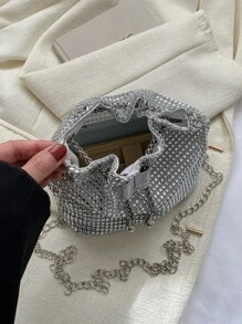 Long lanh lấp lánh quyến rũ, sequin, sang trọng, sáng bóng Trang trí bằng kim cương nhỏ sáng bóng Túi chuỗi thiết kế dây rút, Ví cô dâu hoàn hảo cho đám cưới, Túi buổi tối & sự kiện tiệc tùng, Túi ăn tối cho cô gái dự tiệc, phụ nữ - Bạc - Xem 6