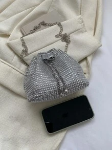 Long lanh lấp lánh quyến rũ, sequin, sang trọng, sáng bóng Trang trí bằng kim cương nhỏ sáng bóng Túi chuỗi thiết kế dây rút, Ví cô dâu hoàn hảo cho đám cưới, Túi buổi tối & sự kiện tiệc tùng, Túi ăn tối cho cô gái dự tiệc, phụ nữ - Bạc - Xem 7