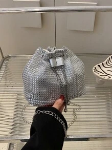 Long lanh lấp lánh quyến rũ, sequin, sang trọng, sáng bóng Trang trí bằng kim cương nhỏ sáng bóng Túi chuỗi thiết kế dây rút, Ví cô dâu hoàn hảo cho đám cưới, Túi buổi tối & sự kiện tiệc tùng, Túi ăn tối cho cô gái dự tiệc, phụ nữ - Bạc - Xem 8