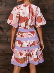 Aveloria Vestido con estampado de manga raglán bajo con fruncido - Multicolor - Ver 2