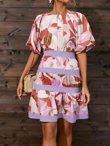 Aveloria Vestido con estampado de manga raglán bajo con fruncido - Multicolor - Ver 3