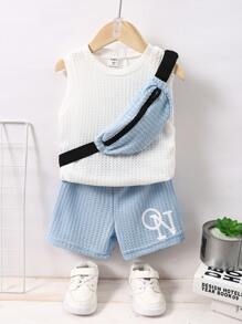 SHEIN 小男童背心上衣和字母圖案短褲