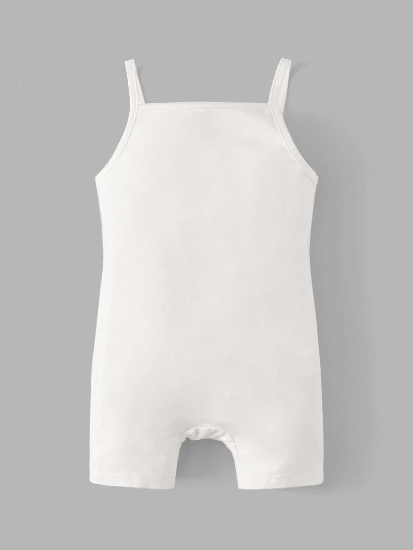 SHEIN Baby Girl Solid Cami Romper - White - View 1