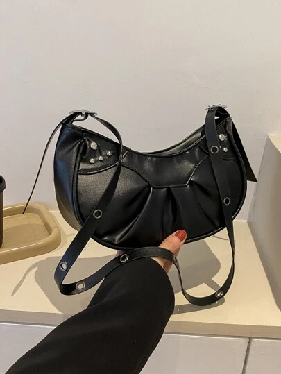 Bolso hobo con detalle fruncido y decoración de tachas, regalo para el Día de San Valentín