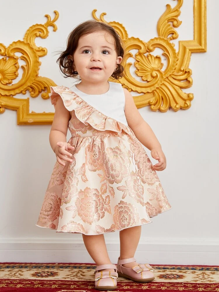 Baby Floral Print Ruffle Trim Dress