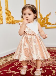 SHEIN Leap Crew 嬰兒印花荷葉邊洋裝 - 珊瑚粉 - 查看 4