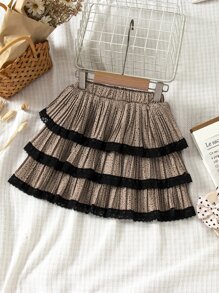 小女童蕾絲拼接層疊下擺半身裙 - 銅色 - 查看 1