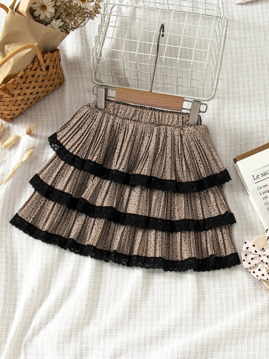 小女童蕾絲拼接層疊下擺半身裙 - 銅色 - 查看 1