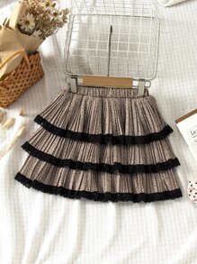 小女童蕾絲拼接層疊下擺半身裙 - 銅色 - 查看 2